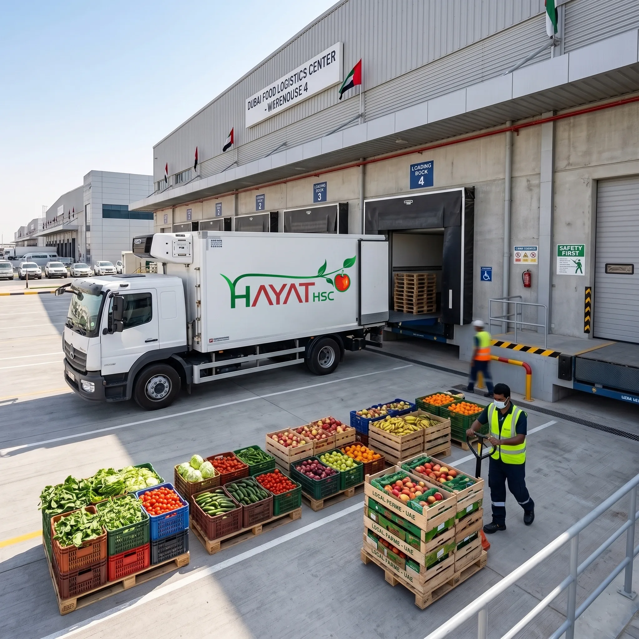 Refrigerated produce being loaded for daily supermarket delivery across the UAE